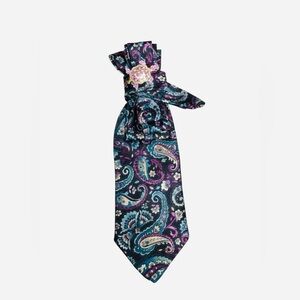 Elegant Multicolored Paisley Necktie with Purple Turtle Brooch